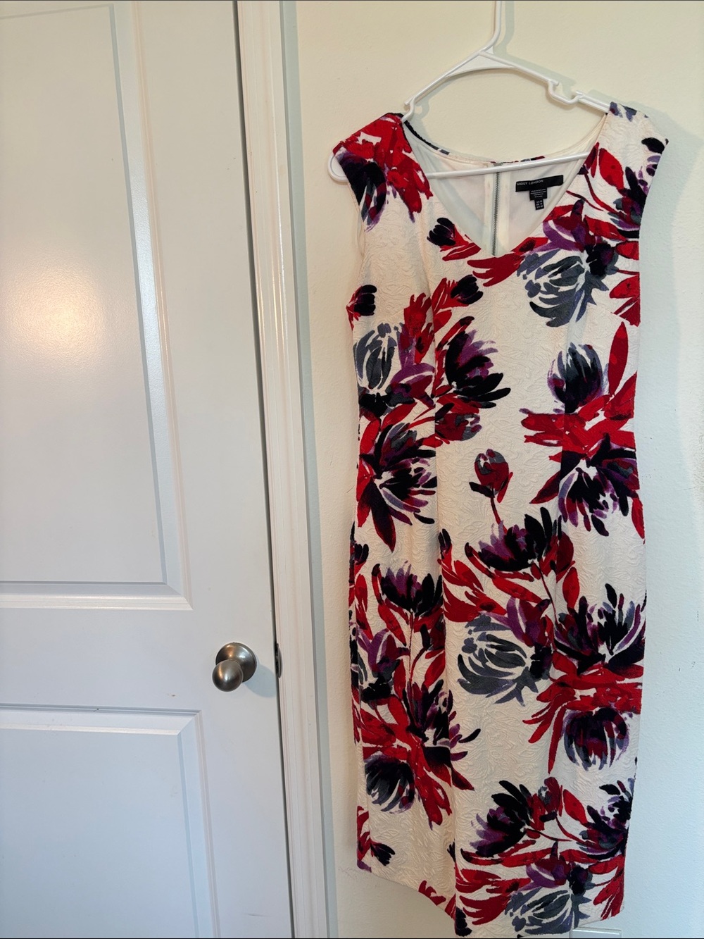 Maggy London White Midi Dress with Red and Purple Floral Print